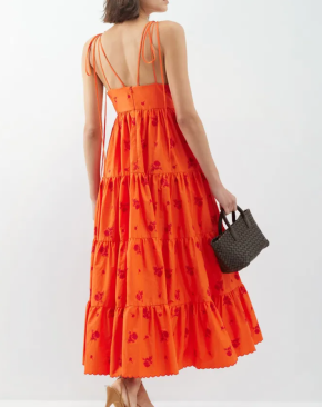 Erdem Floral-Embroidered Tiered Cotton-Poplin Midi Dress 4