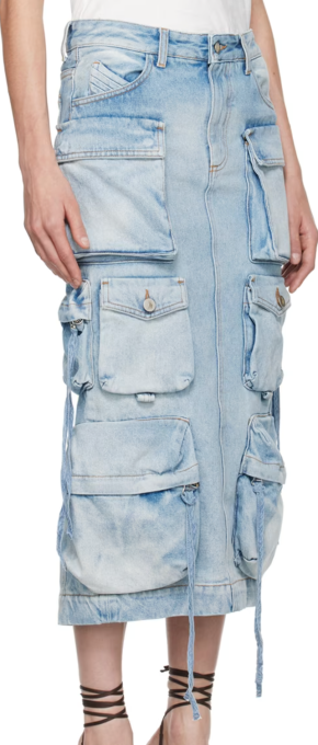 The Attico Blue Pocket Denim Midi Skirt 3