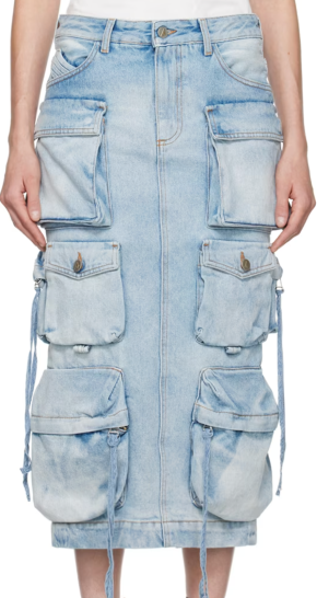 The Attico Blue Pocket Denim Midi Skirt 3