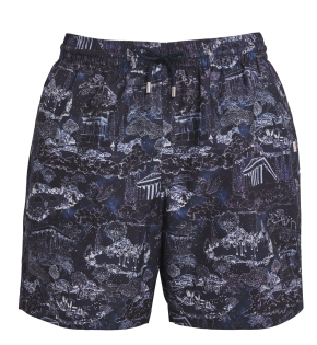 Derek Rose Maui Navy Blue & White Print Swim Trunks 5