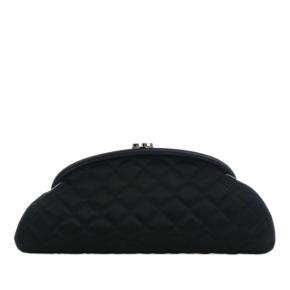 Chanel Black CC Quilted Satin Clutch 2