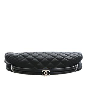 Chanel Black CC Quilted Satin Clutch 8