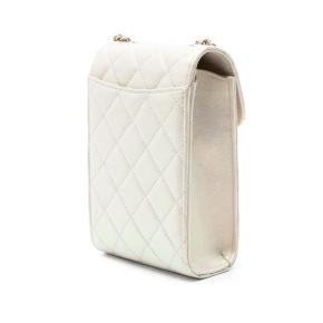 Chanel White CC Quilted Iridescent Lambskin Phone Holder with Chain 2