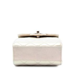 Chanel White CC Quilted Iridescent Lambskin Phone Holder with Chain 3
