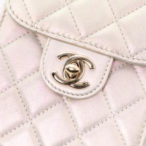 Chanel White CC Quilted Iridescent Lambskin Phone Holder with Chain 6