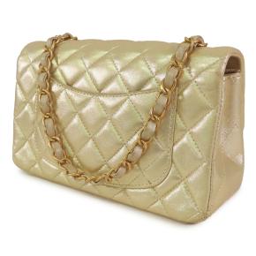 Chanel Gold Mini Rectangular Classic Metallic Lambskin Single Flap 2