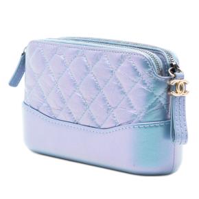 Chanel Blue Iridescent Aged Calfskin Gabrielle Double Zip Clutch with Chain 2