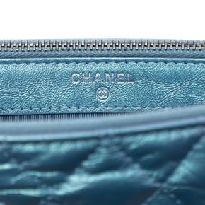 Chanel Blue Iridescent Aged Calfskin Gabrielle Double Zip Clutch with Chain 6