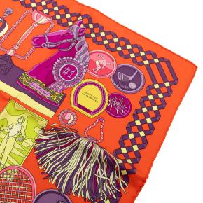 Hermes Orange Les Trophee Silk Scarf 90 7