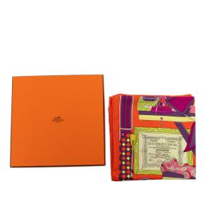 Hermes Orange Les Trophee Silk Scarf 90 9