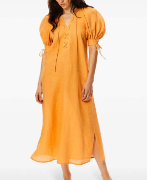 Sleeper Garden Linen Puff-Sleeve Dress 6