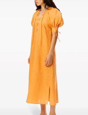Sleeper Garden Linen Puff-Sleeve Dress 5