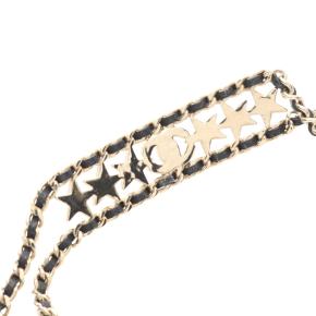 Chanel Gold Plated Leather Woven CC Rhinestone Star Choker Necklace 2
