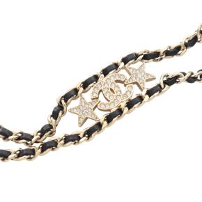 Chanel Gold Plated Leather Woven CC Rhinestone Star Choker Necklace 3