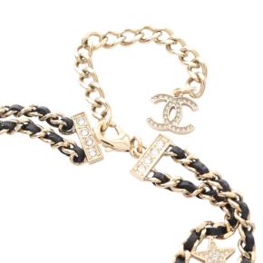 Chanel Gold Plated Leather Woven CC Rhinestone Star Choker Necklace 5