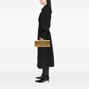 Bottega Veneta  Metallic Leather Intrecciato Andiamo Clutch 11