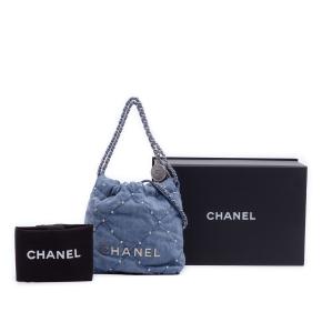 Chanel Blue Mini Denim Studded 22 Bag 10