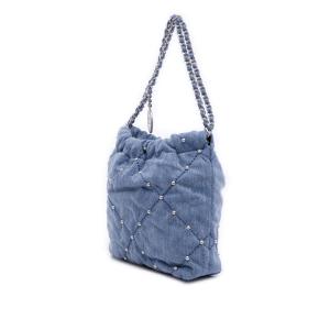 Chanel Blue Mini Denim Studded 22 Bag 2