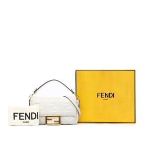 Fendi White Mini Zucca Embossed Leather Baguette Satchel 9