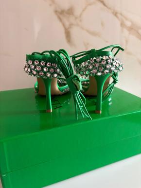 Bottega Veneta Green Sparkle Stretch Crystal Heels 4