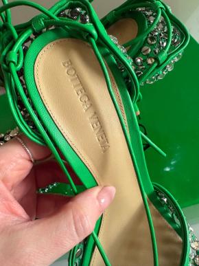 Bottega Veneta Green Sparkle Stretch Crystal Heels 9
