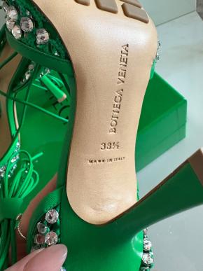 Bottega Veneta Green Sparkle Stretch Crystal Heels 6