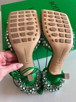 Bottega Veneta Green Sparkle Stretch Crystal Heels 5
