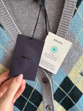 Prada Argyle Fine Knit Button Front Vest 9