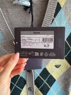 Prada Argyle Fine Knit Button Front Vest 11