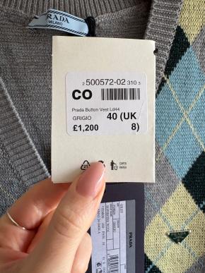 Prada Argyle Fine Knit Button Front Vest 8