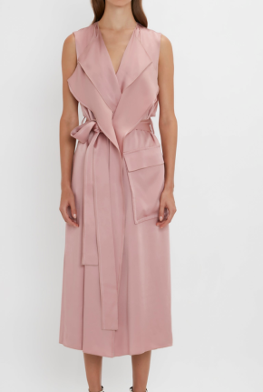 Victoria Beckham Cutout Hammered-Satin Midi Wrap Dress 2