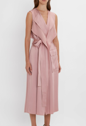 Victoria Beckham Cutout Hammered-Satin Midi Wrap Dress 5