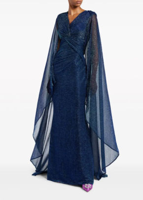 Talbot Runhof Knot-Detail Cape Maxi Dress 2