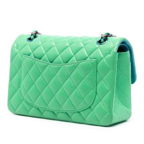Chanel Green Small Classic Lambskin Rainbow Hardware Double Flap 2