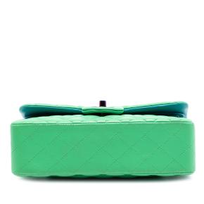 Chanel Green Small Classic Lambskin Rainbow Hardware Double Flap 3
