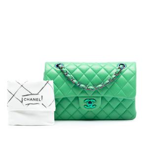 Chanel Green Small Classic Lambskin Rainbow Hardware Double Flap 8