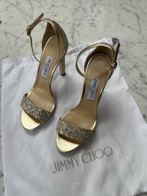 Jimmy Choo Gold Glitter Sandals 5