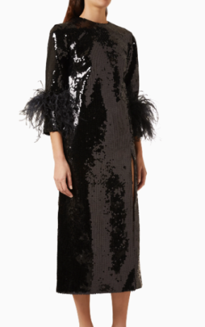 16Arlington Billie Feather-trimmed Midi Dress in Sequin 4