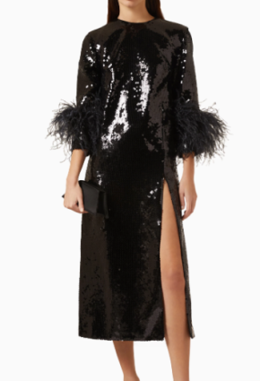 16Arlington Billie Feather-trimmed Midi Dress in Sequin 2