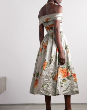 Erdem Off-The-Shoulder Floral-print Metallic Crinkled-satin Midi Dress 2
