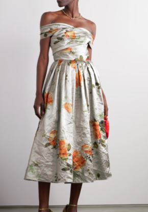 Erdem Off-The-Shoulder Floral-print Metallic Crinkled-satin Midi Dress 4