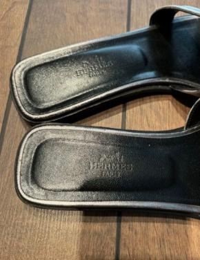 Hermes Black Leather Oran Sandals 5