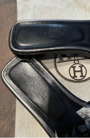 Hermes Black Leather Oran Sandals 10