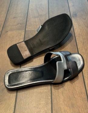Hermes Black Leather Oran Sandals 6