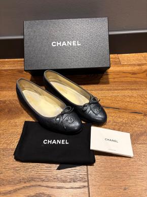 Chanel Navy Blue Leather Ballet Flats 8