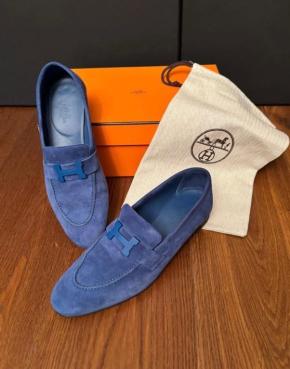 Hermes Blue Suede Loafers 5