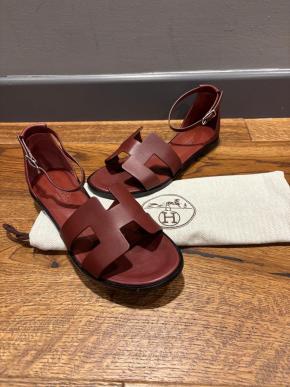 Hermes Rouge Leather Sandals 7