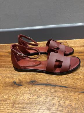 Hermes Rouge Leather Sandals 3