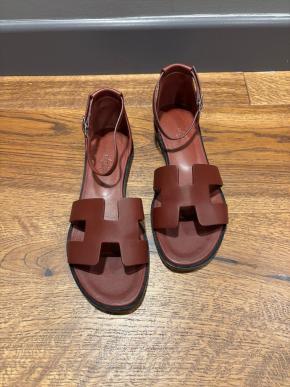 Hermes Rouge Leather Sandals 2
