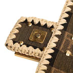 Fendi Brown Pequin Gingham Canvas And Raffia Baguette Satchel 8